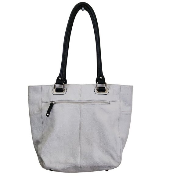 Tignanello Vintage White Pebbled Leather Black Handle Tote Bag - Picture 1 of 8